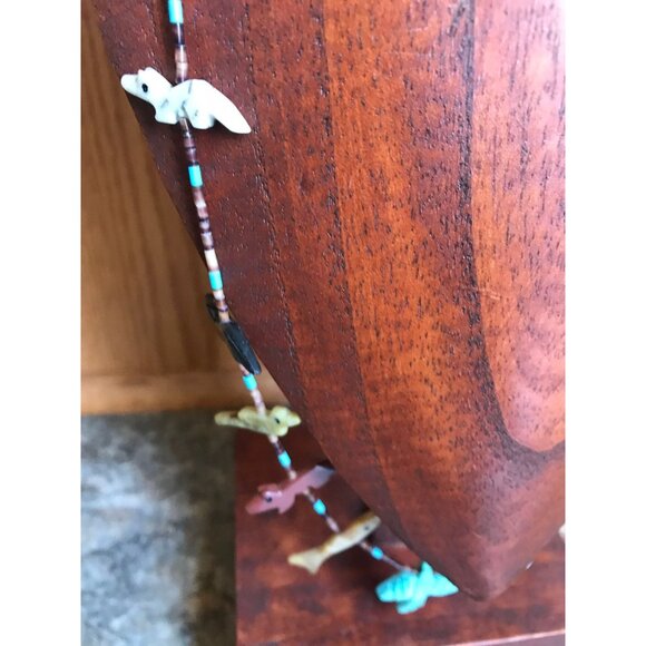 Vtg Zuni Fetish Necklace Native American Hand Carved Turquoise Thunderbird - Picture 6 of 10